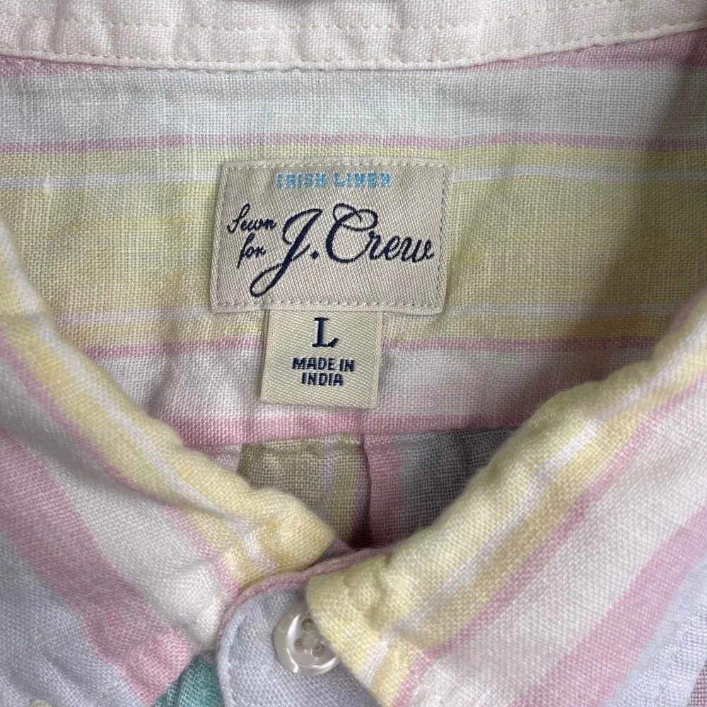 J.Crew Short Sleeve Shirt Mens L Pastel Multi Baird McNutt‎ Irish Linen BE546